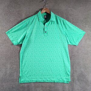 FootJoy FJ Polo Shirt Mens L‎ Green Floral Print Short Sleeve Performance Golf